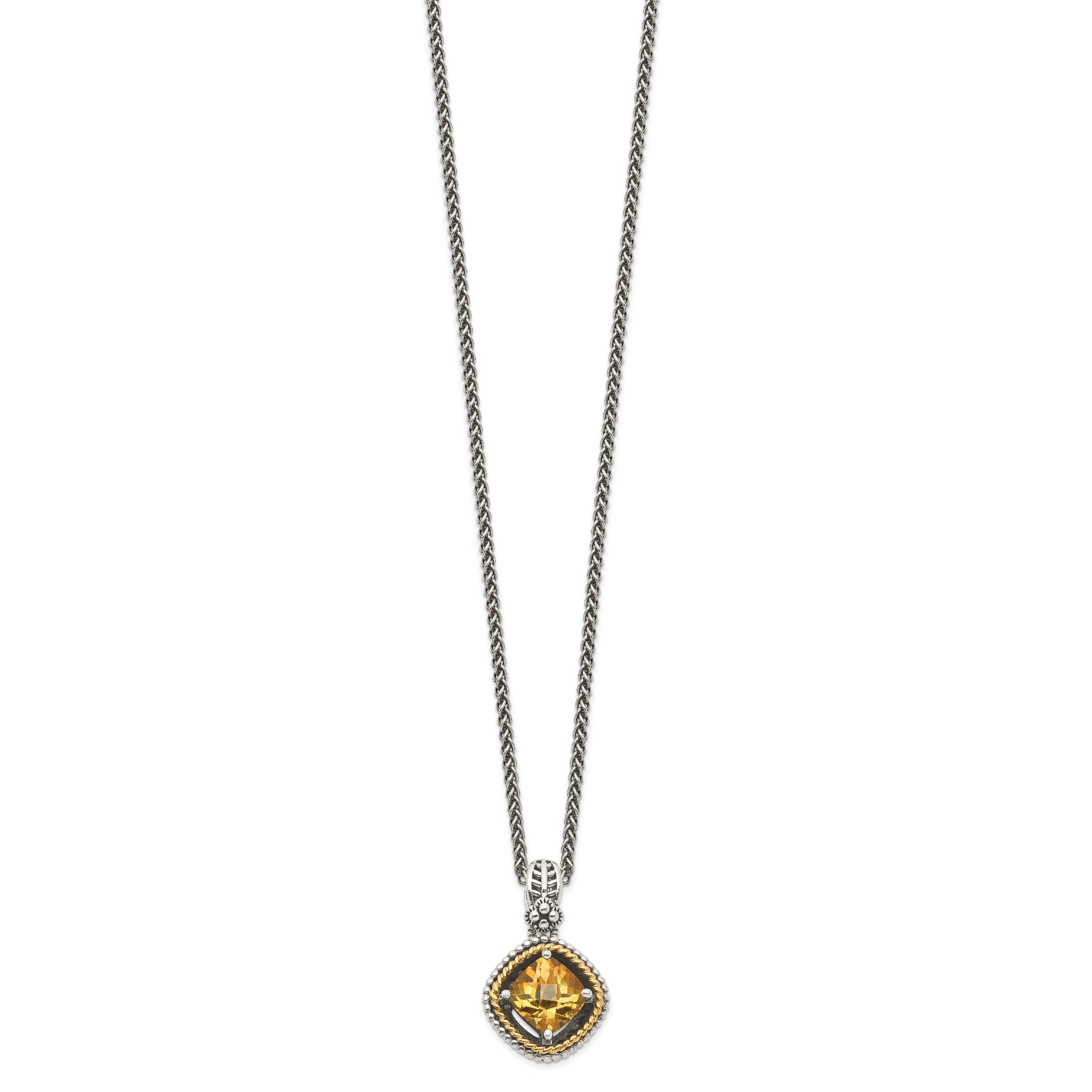 Shey Couture Sterling Silver with 14K Accent 18 Inch Antiqued Cushion Citrine Necklace