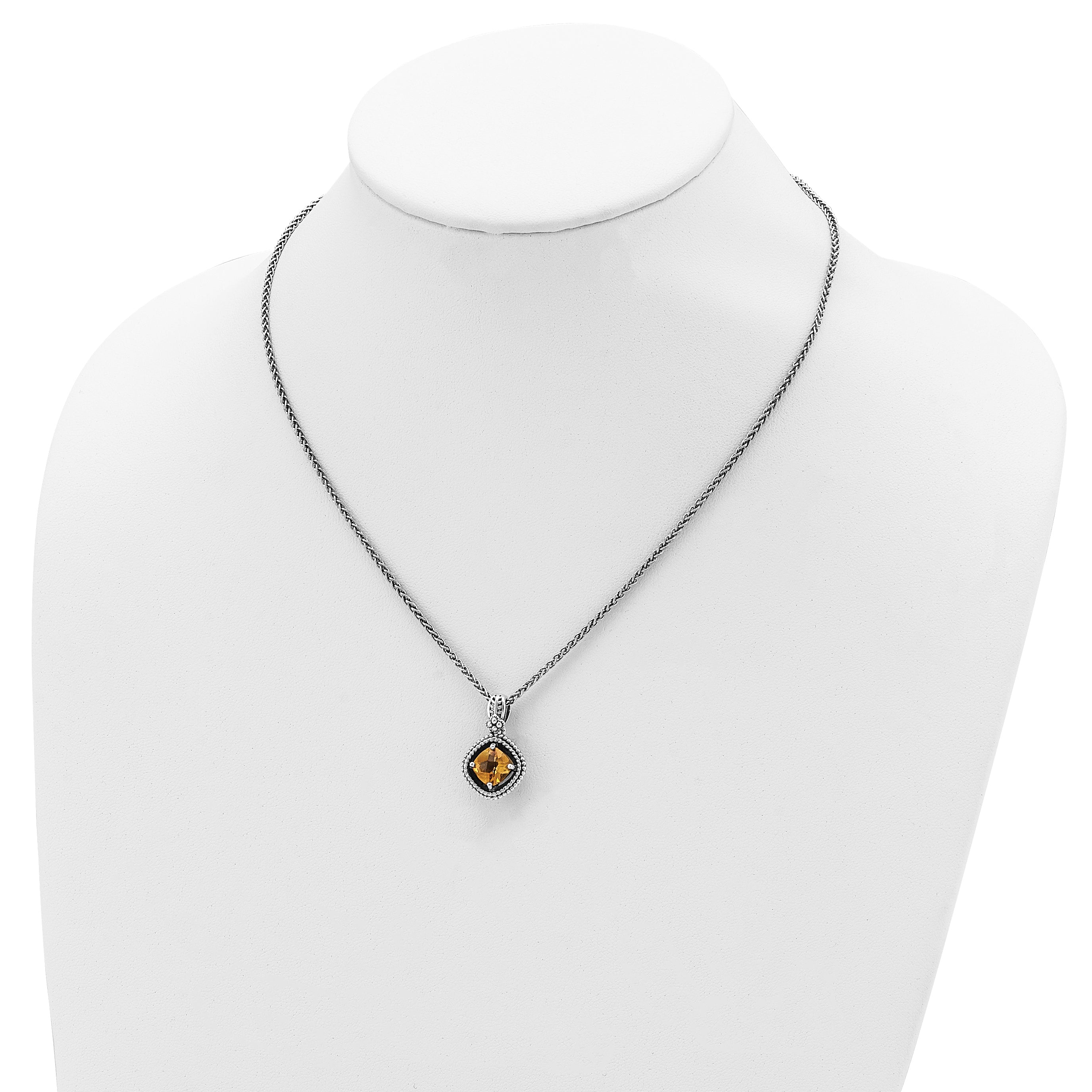 Shey Couture Sterling Silver with 14K Accent 18 Inch Antiqued Cushion Citrine Necklace