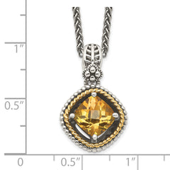 Shey Couture Sterling Silver with 14K Accent 18 Inch Antiqued Cushion Citrine Necklace