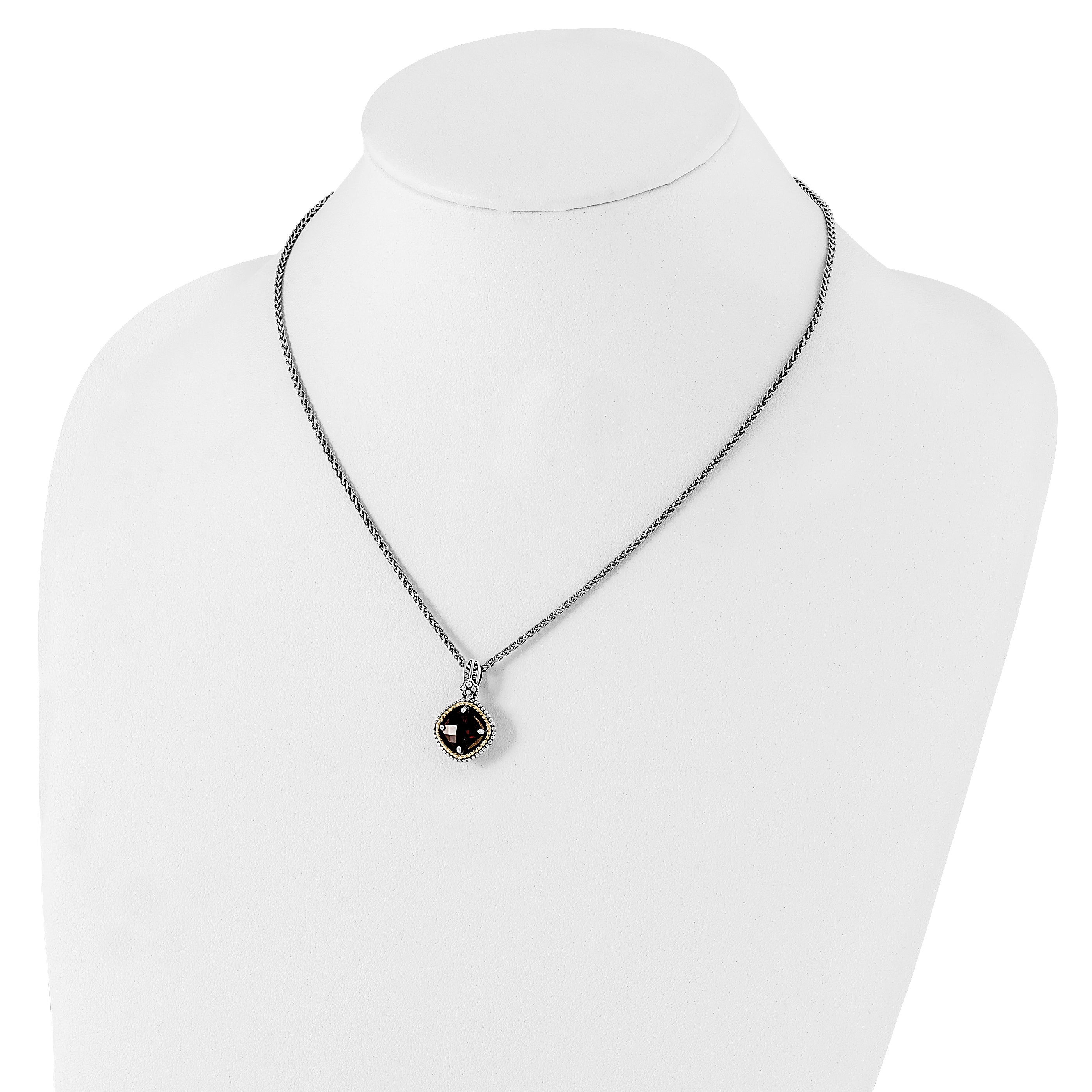 Shey Couture Sterling Silver with 14K Accent 18 Inch Antiqued Checkerboard Cushion Garnet Necklace