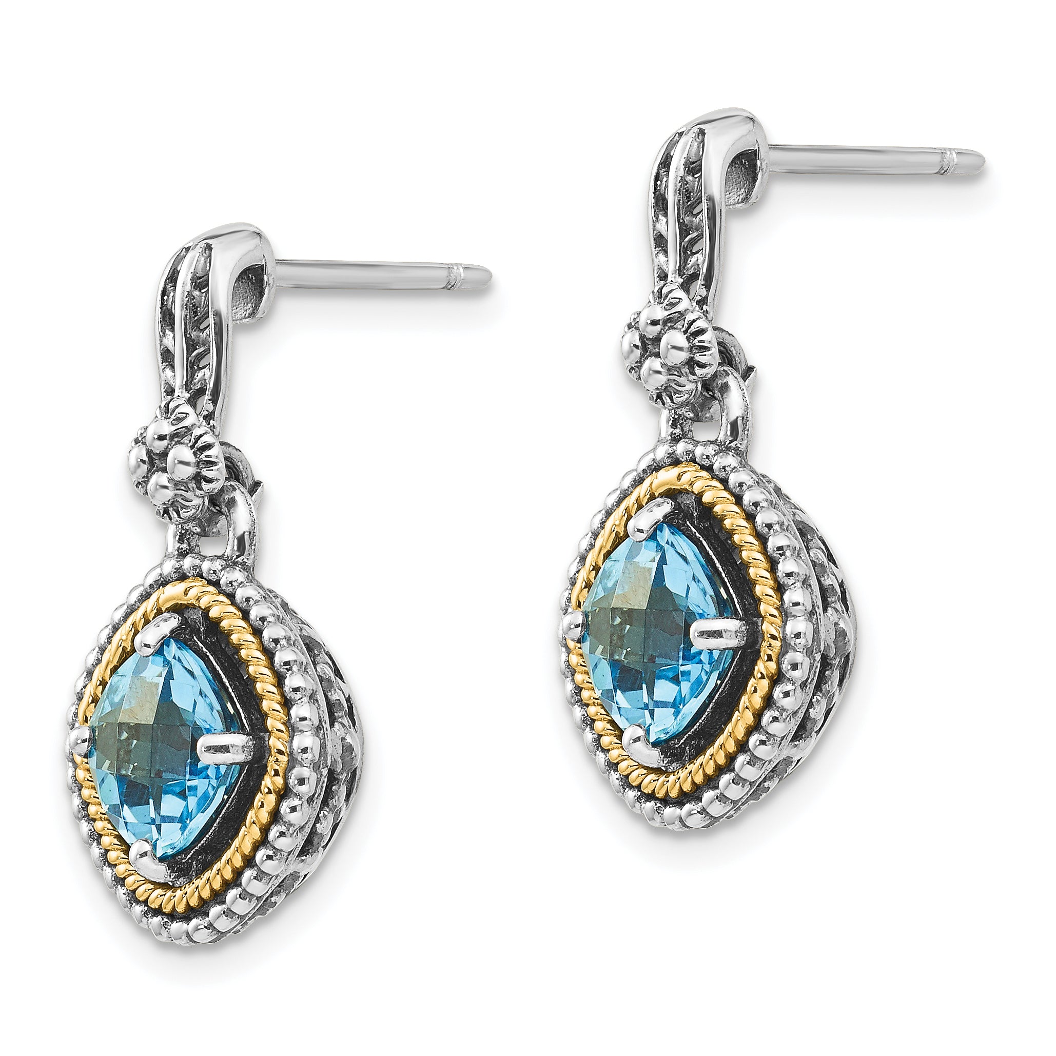 Sophia Jewelers Sterling Silver 14K Gold Blue Topaz Dangle Earrings