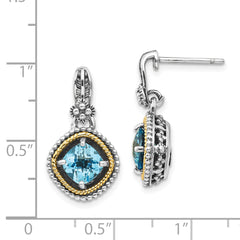 Sophia Jewelers Sterling Silver 14K Gold Blue Topaz Dangle Earrings