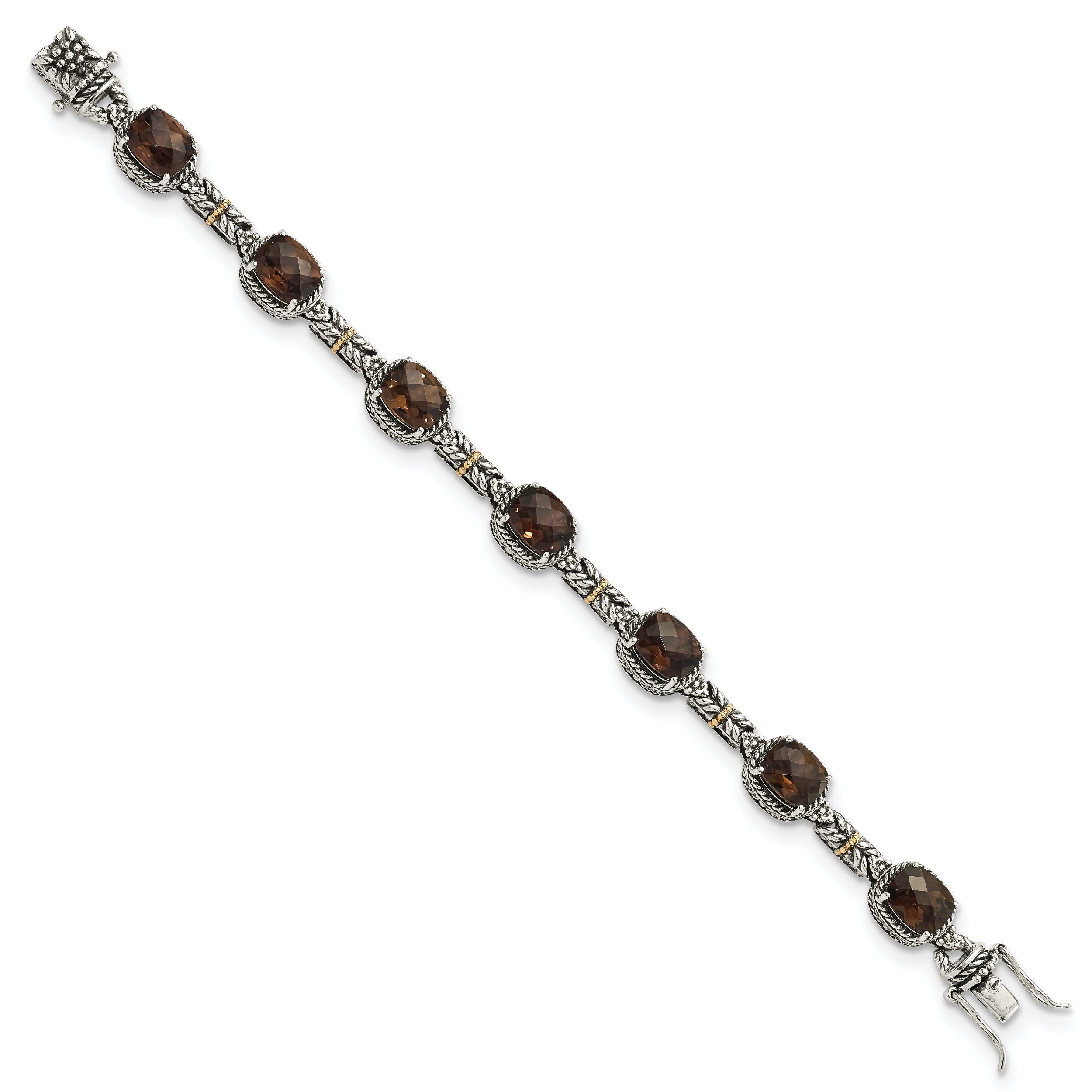 Shey Couture Sterling Silver with 14K Accent 7.75 Inch Antiqued Cushion Smoky Quartz Bracelet