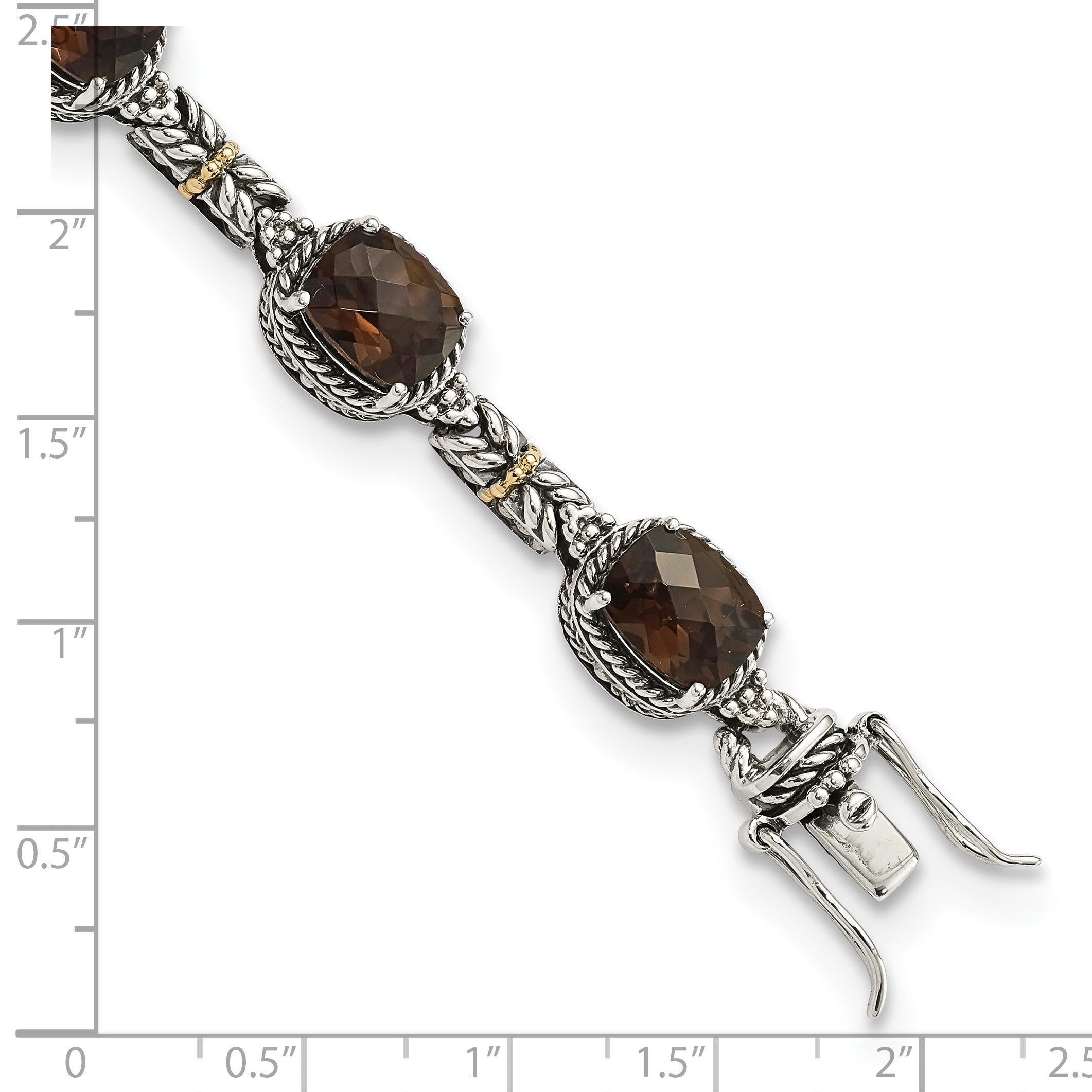 Shey Couture Sterling Silver with 14K Accent 7.75 Inch Antiqued Cushion Smoky Quartz Bracelet