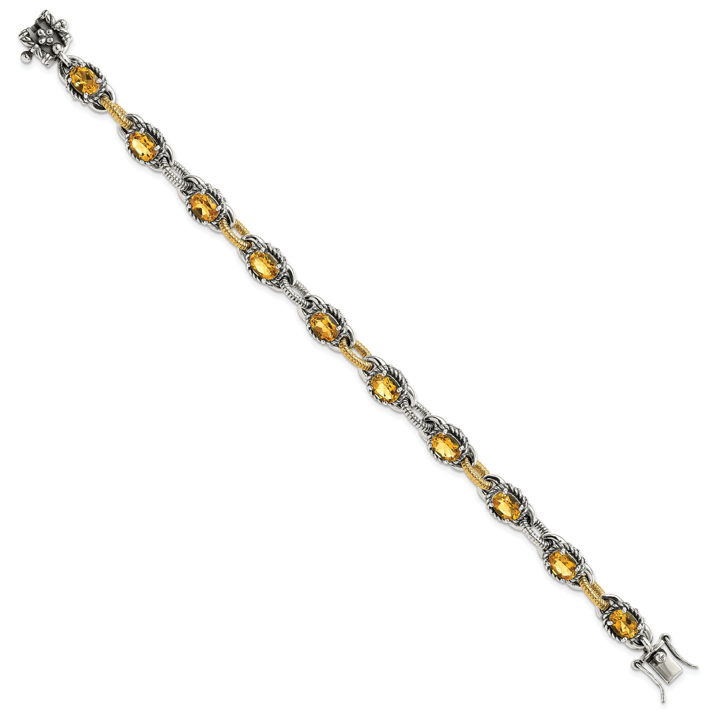 Sterling Silver w/14k Accent Antiqued Citrine Bracelet