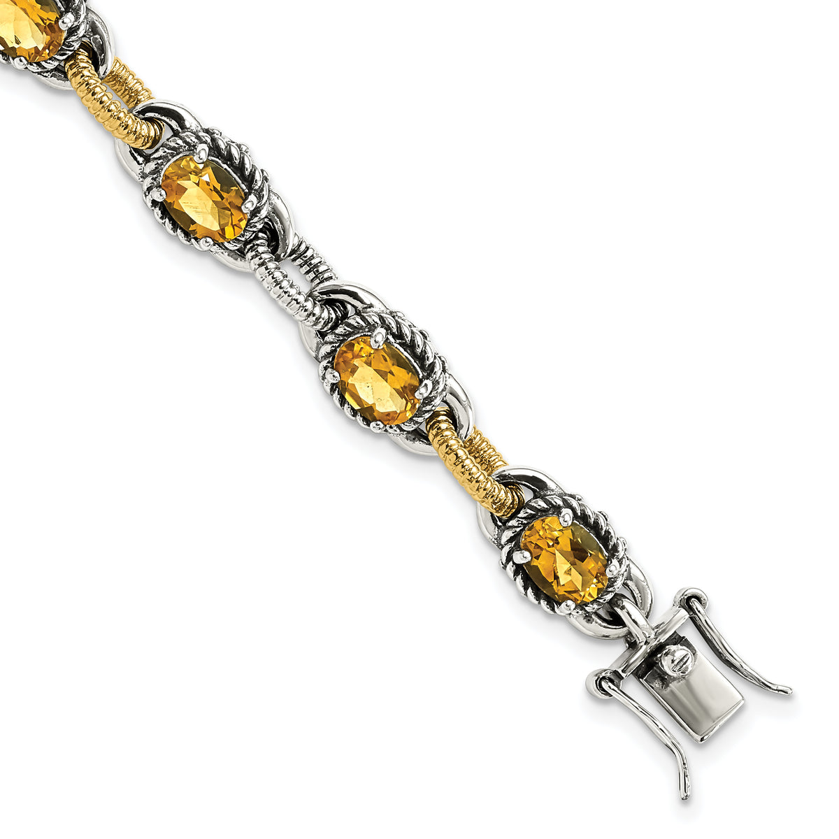 Sterling Silver w/14k Accent Antiqued Citrine Bracelet