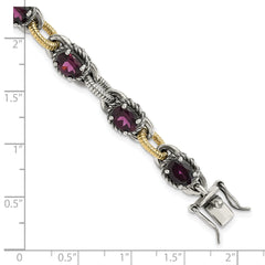 Sterling Silver w/ 14k Accent Antiqued Rhodolite Garnet Link Bracelet