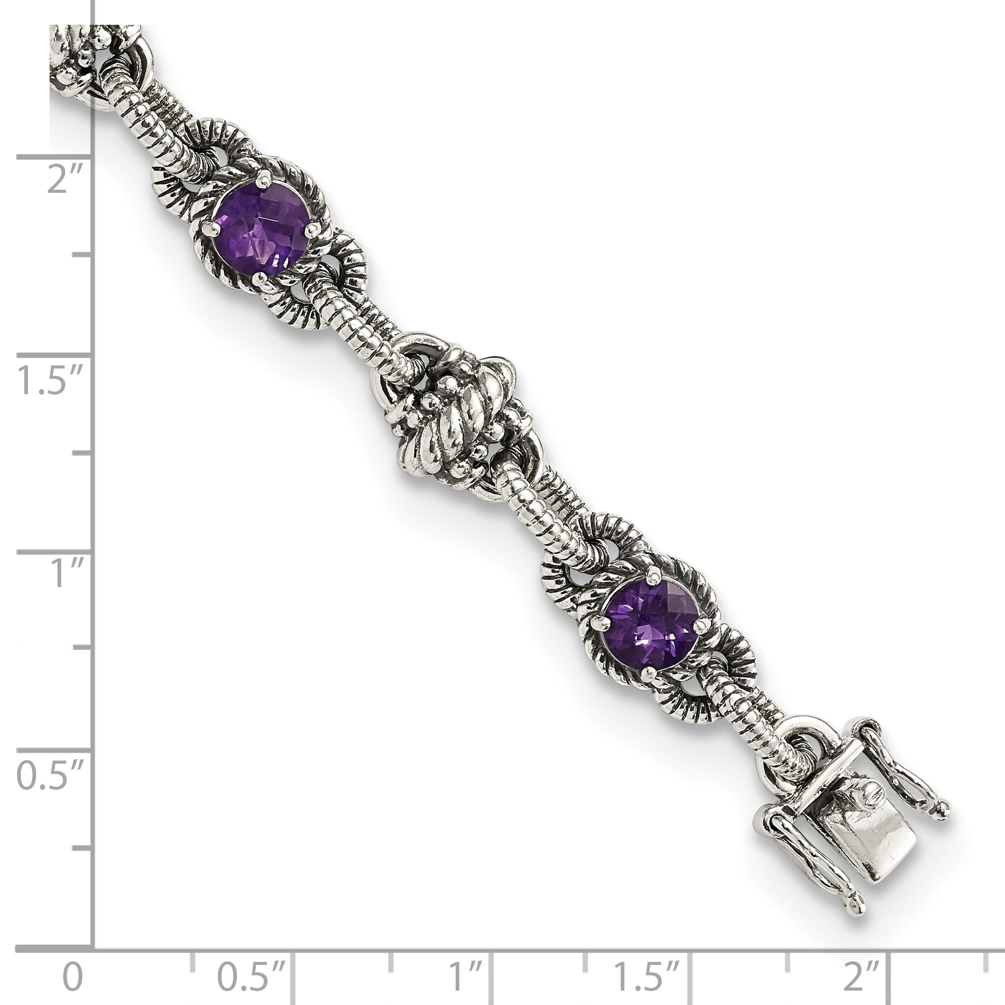 Shey Couture Sterling Silver Antiqued 7.75 Inch Round Amethyst Bracelet