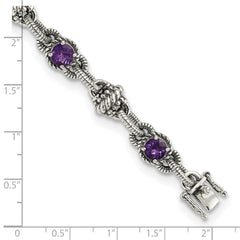 Shey Couture Sterling Silver Antiqued 7.75 Inch Round Amethyst Bracelet