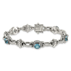 Shey Couture Sterling Silver Antiqued 7.75 Inch Round Swiss Blue Topaz Bracelet