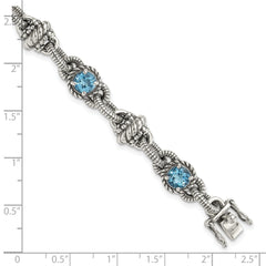 Shey Couture Sterling Silver Antiqued 7.75 Inch Round Swiss Blue Topaz Bracelet