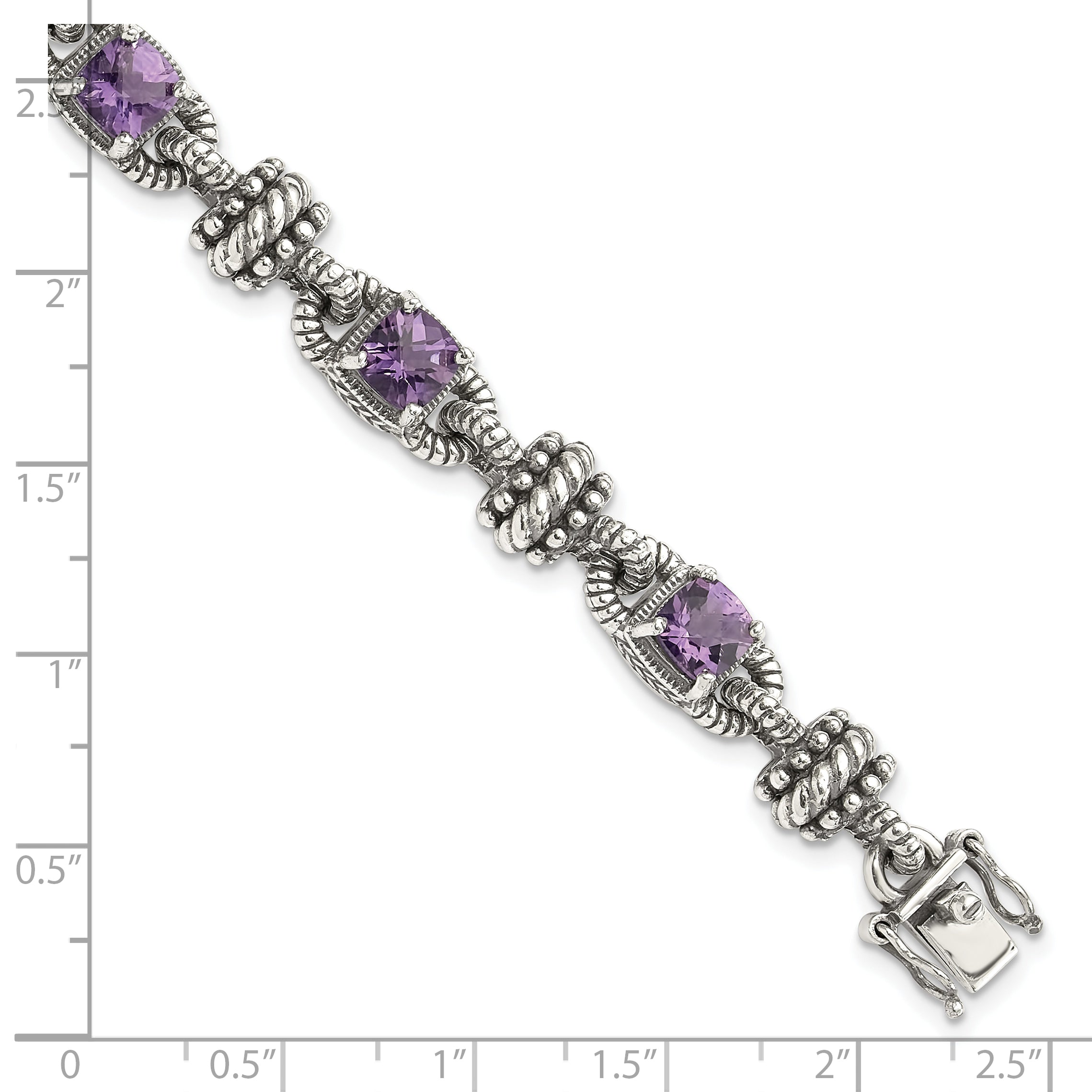 Shey Couture Sterling Silver with 14K Accent 7.5 Inch Antiqued Cushion Amethyst Bracelet