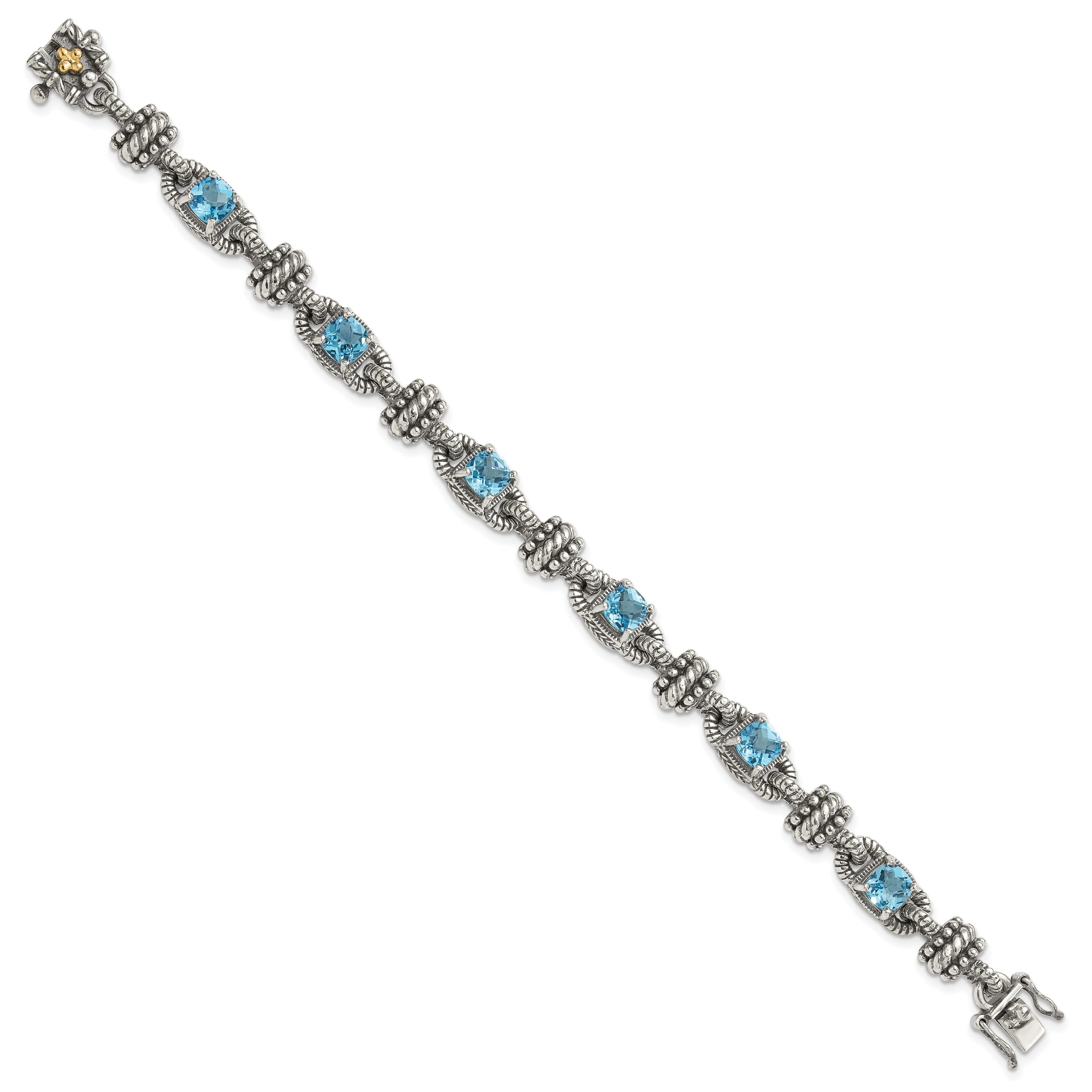 Shey Couture Sterling Silver with 14K Accent 7.5 Inch Antiqued Cushion Swiss Blue Topaz Bracelet