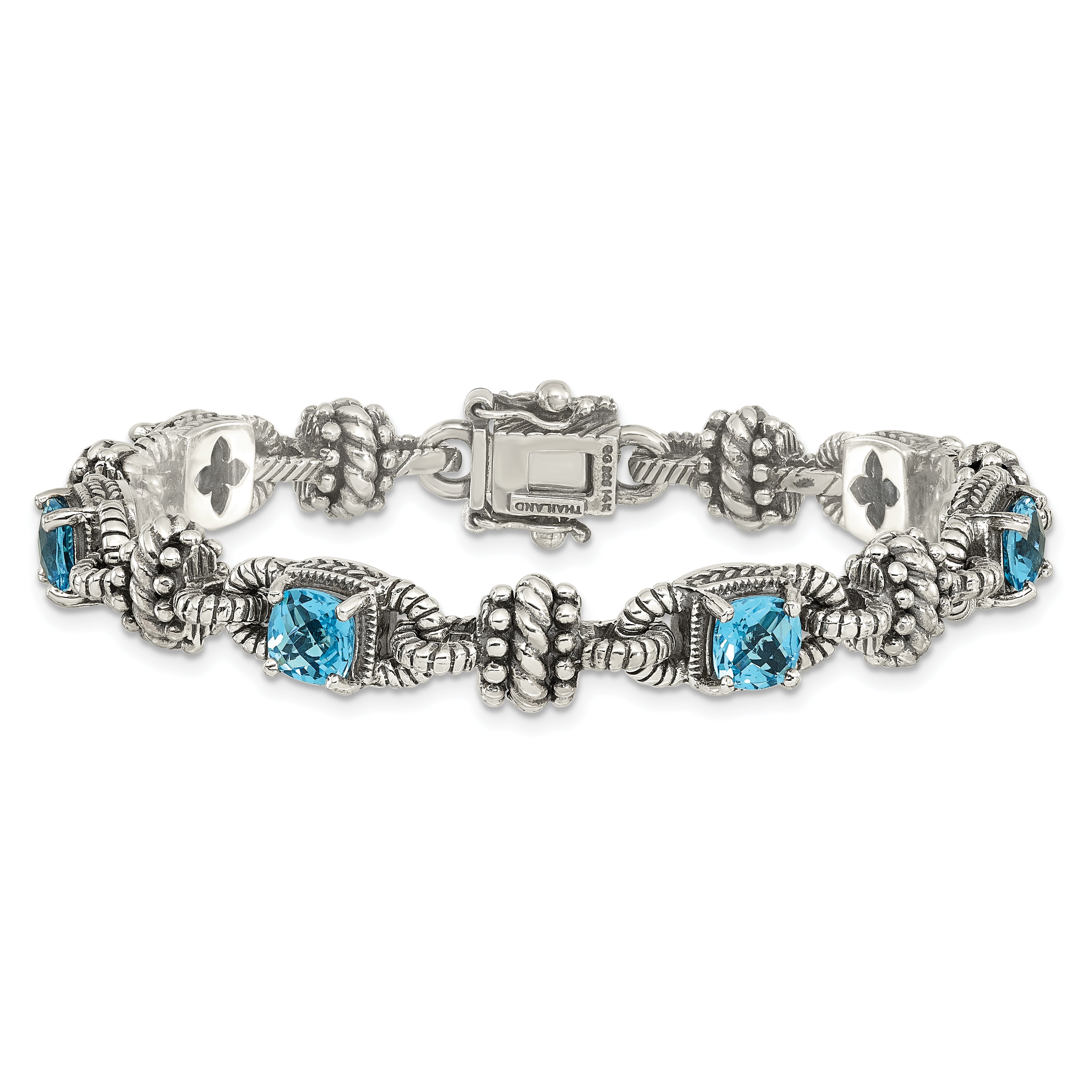 Shey Couture Sterling Silver with 14K Accent 7.5 Inch Antiqued Cushion Swiss Blue Topaz Bracelet