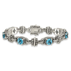 Shey Couture Sterling Silver with 14K Accent 7.5 Inch Antiqued Cushion Swiss Blue Topaz Bracelet