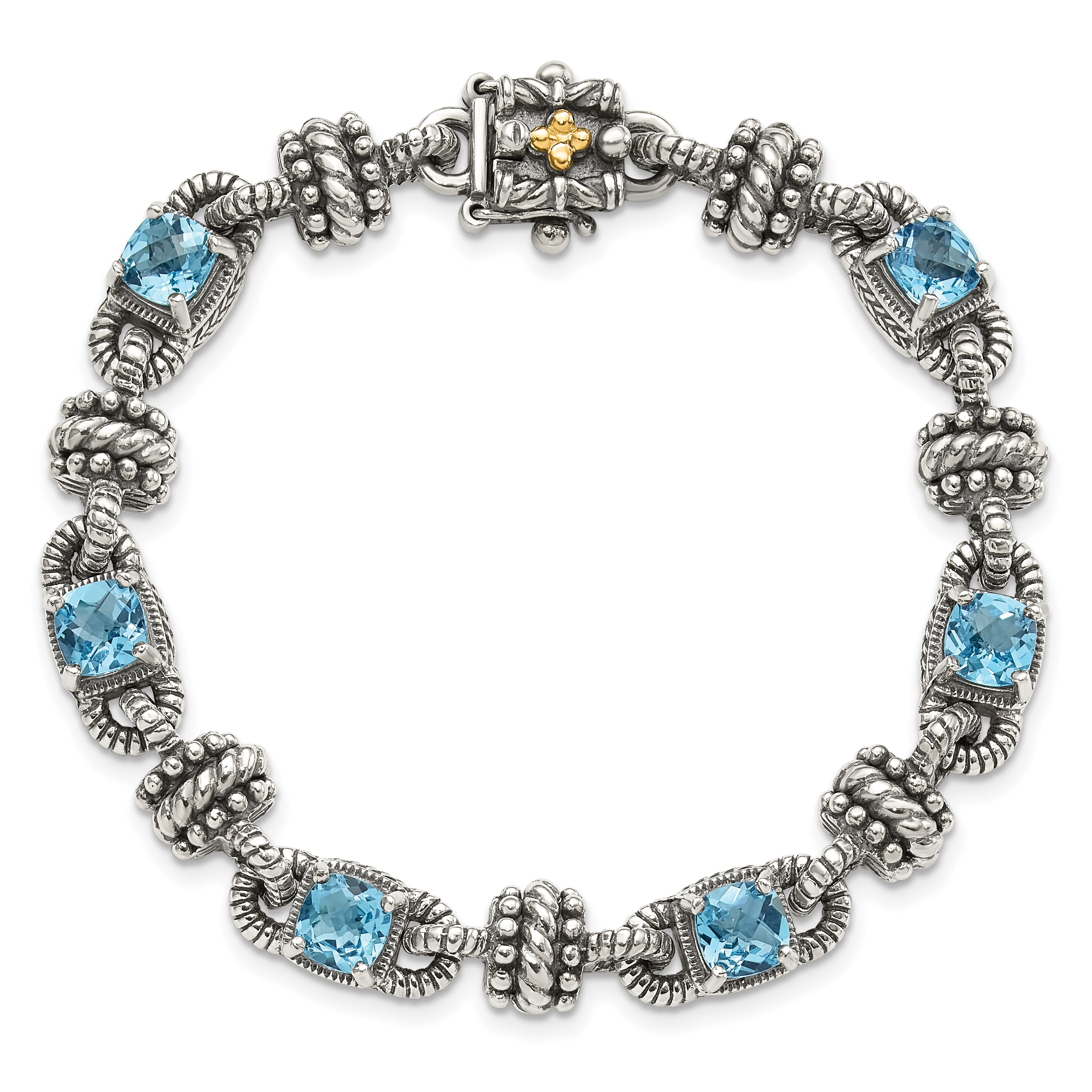 Shey Couture Sterling Silver with 14K Accent 7.5 Inch Antiqued Cushion Swiss Blue Topaz Bracelet