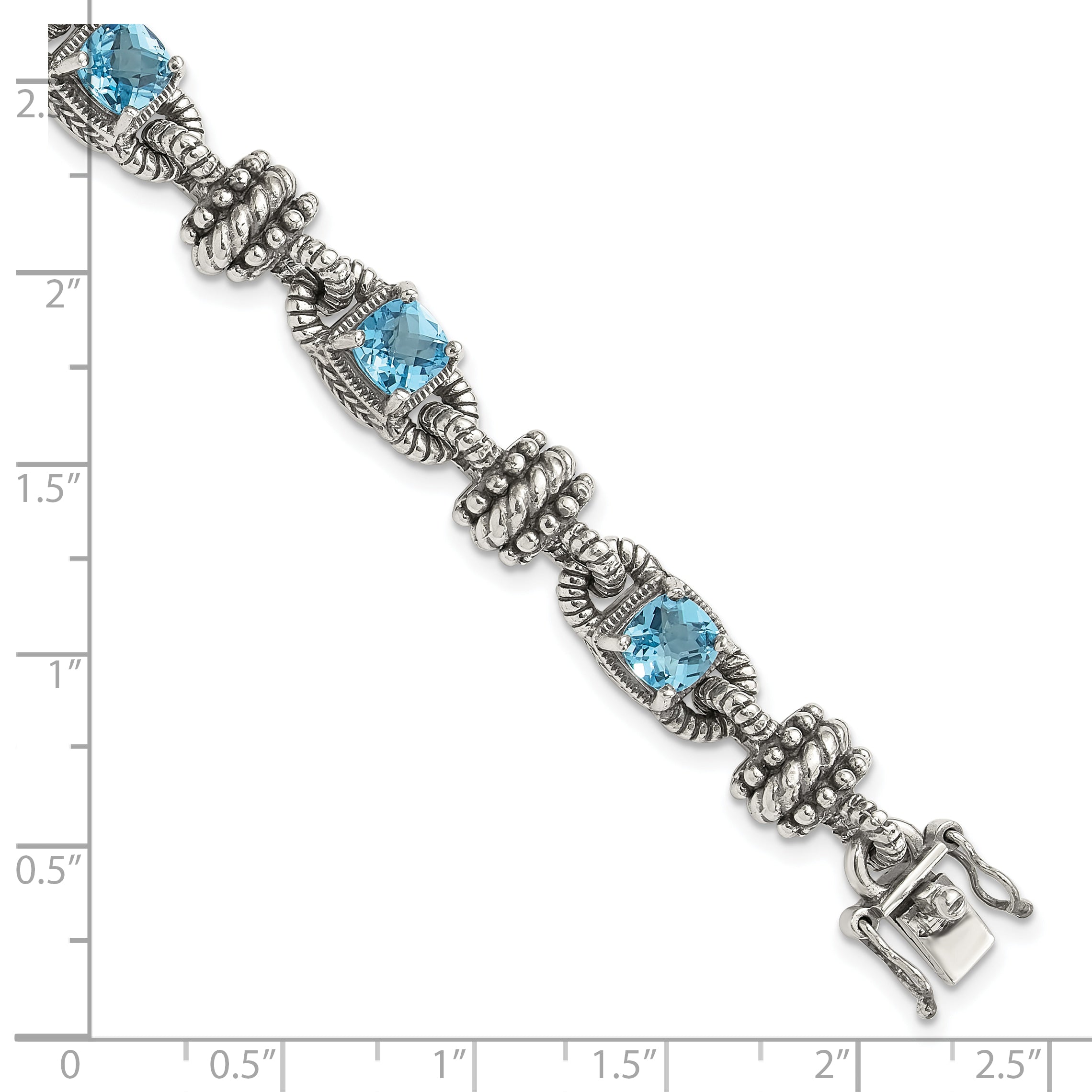 Shey Couture Sterling Silver with 14K Accent 7.5 Inch Antiqued Cushion Swiss Blue Topaz Bracelet