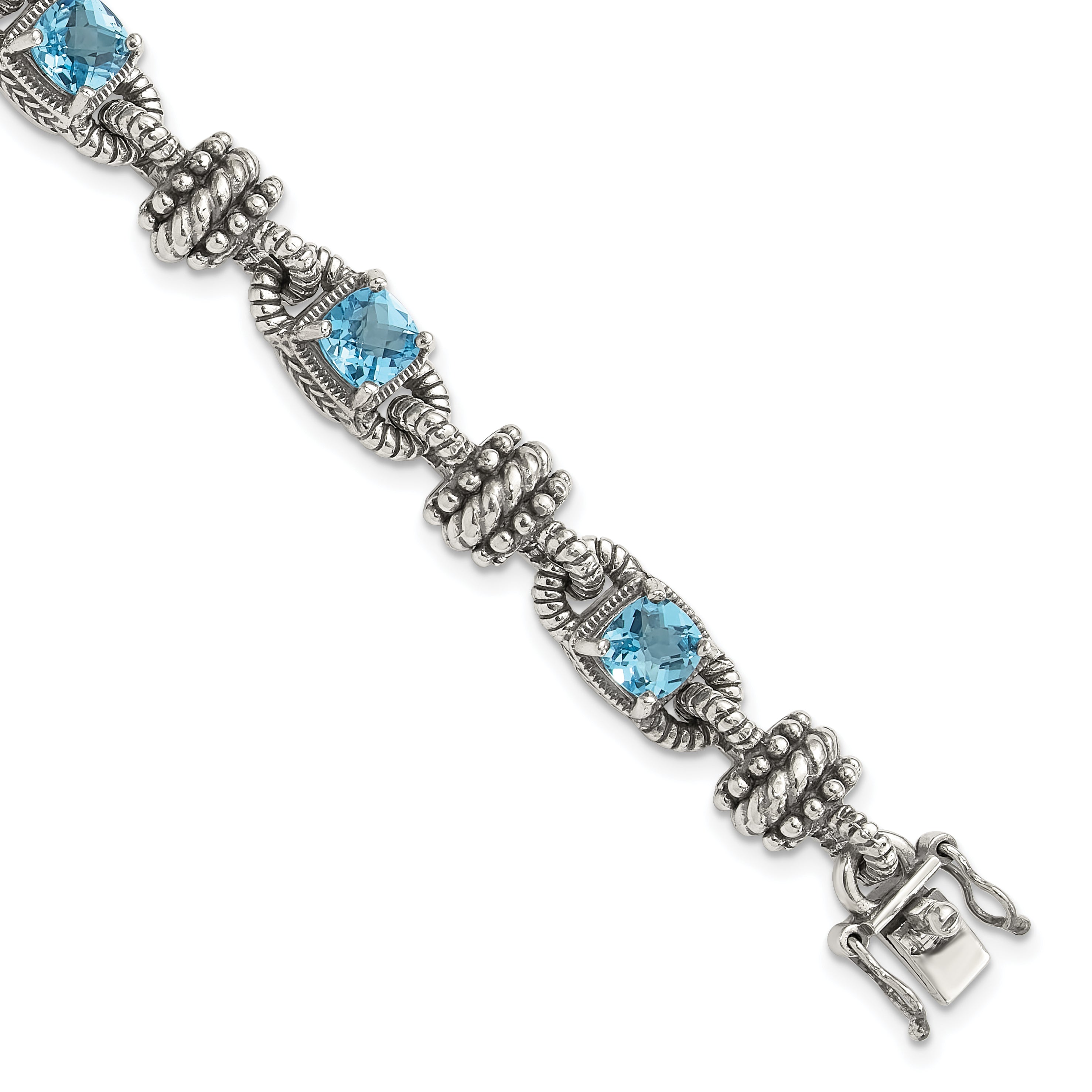 Shey Couture Sterling Silver with 14K Accent 7.5 Inch Antiqued Cushion Swiss Blue Topaz Bracelet