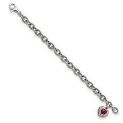 Shey Couture Sterling Silver with 14K Accent 7.5 Inch Antiqued Heart Bezel Rhodolite Garnet Bracelet