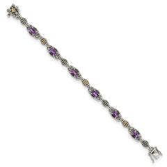 Shey Couture Sterling Silver with 14K Accent 7.25 Inch Antiqued Oval Amethyst Bracelet