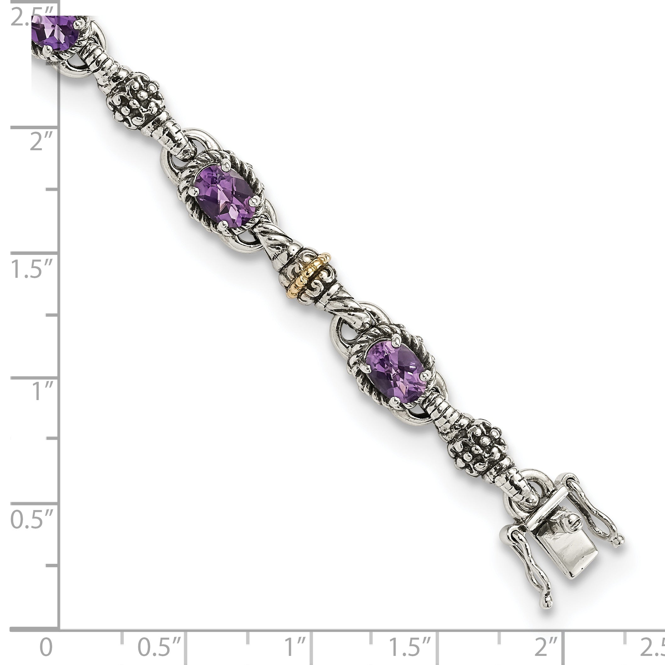 Shey Couture Sterling Silver with 14K Accent 7.25 Inch Antiqued Oval Amethyst Bracelet