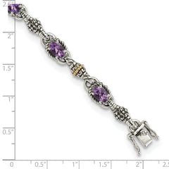 Shey Couture Sterling Silver with 14K Accent 7.25 Inch Antiqued Oval Amethyst Bracelet