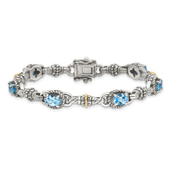 Shey Couture Sterling Silver with 14K Accent 7.25 Inch Antiqued Oval Swiss Blue Topaz Bracelet