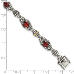 Shey Couture Sterling Silver with 14K Accent Antiqued Oval Garnet 7.25 inch Bracelet