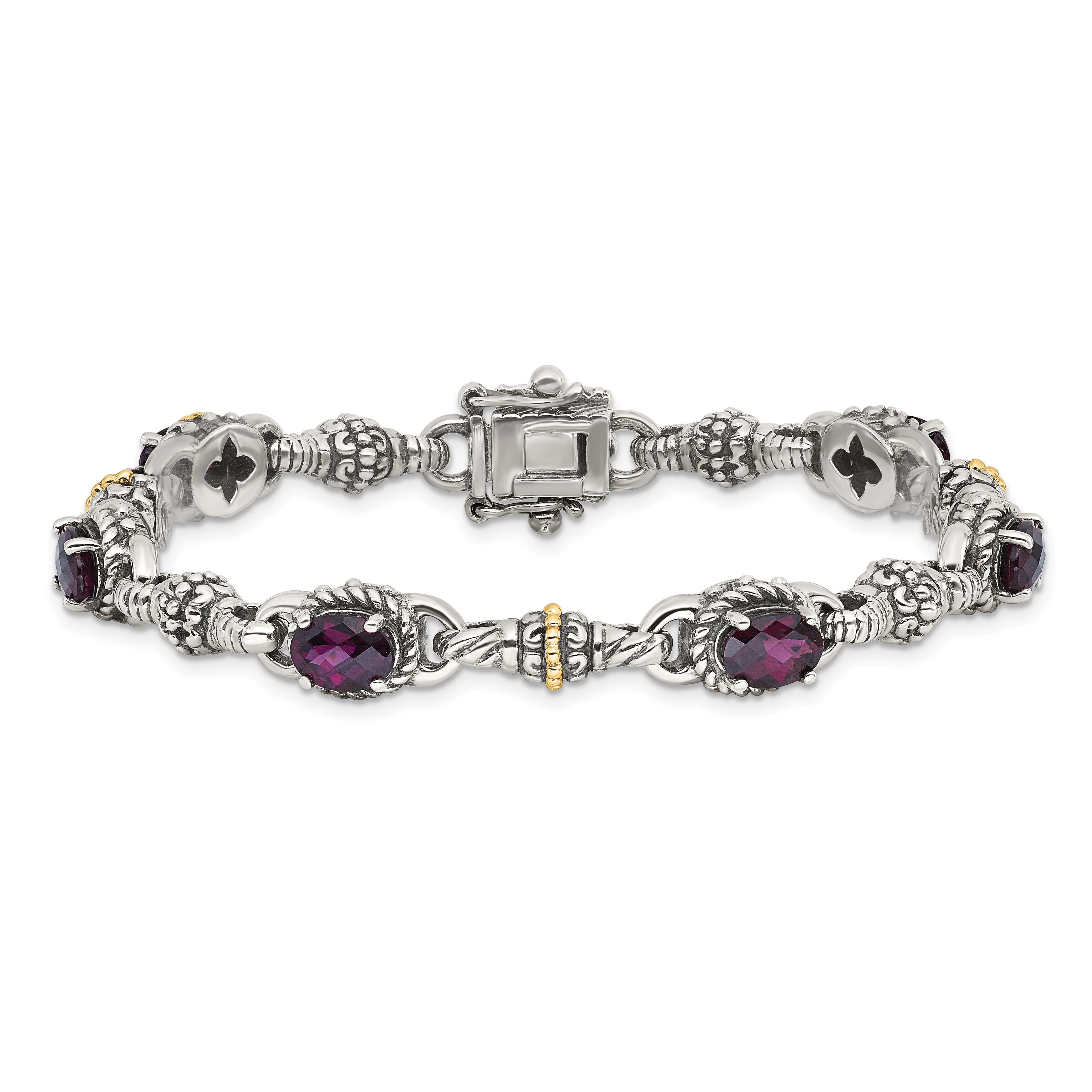 Shey Couture Sterling Silver with 14K Accent 7.25 Antiqued Rhodolite Oval Garnet Bracelet