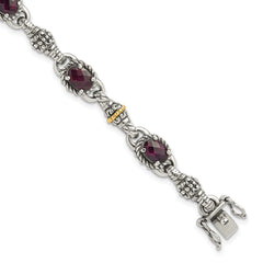 Shey Couture Sterling Silver with 14K Accent 7.25 Antiqued Rhodolite Oval Garnet Bracelet