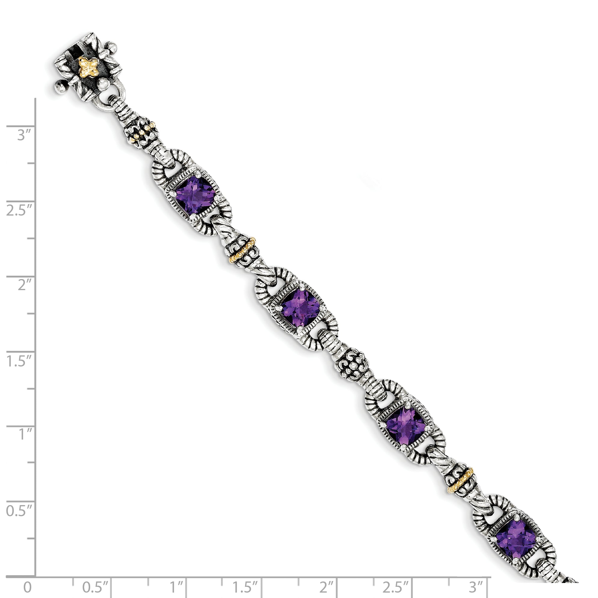 Shey Couture Sterling Silver with 14K Accent 7.25 Inch Antiqued Cushion Amethyst Bracelet