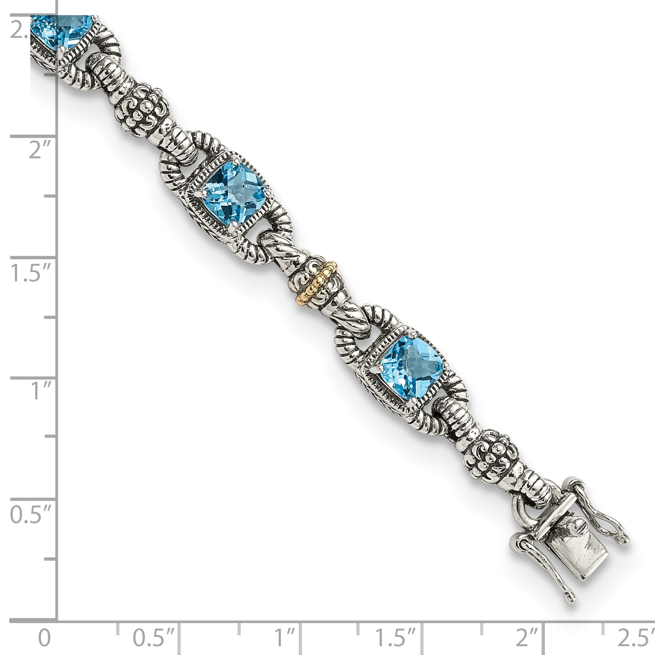 Shey Couture Sterling Silver with 14K Accent 7.25 Inch Antiqued Cushion Sky Blue Topaz Bracelet