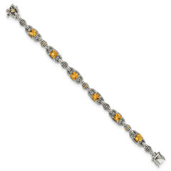 Shey Couture Sterling Silver with 14K Accent 7.25 Inch Antiqued Cushion Citrine Bracelet