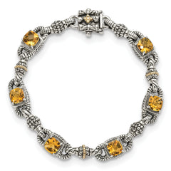 Shey Couture Sterling Silver with 14K Accent 7.25 Inch Antiqued Cushion Citrine Bracelet