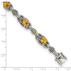 Shey Couture Sterling Silver with 14K Accent 7.25 Inch Antiqued Cushion Citrine Bracelet