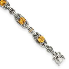 Shey Couture Sterling Silver with 14K Accent 7.25 Inch Antiqued Cushion Citrine Bracelet