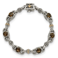 Shey Couture Sterling Silver with 14K Accent 7.25 Inch Antiqued Cushion Checkerboard Smoky Quartz Bracelet