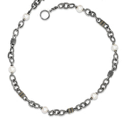 Shey Couture Sterling Silver with 14K Accent 18.5 Inch Antiqued 8-8.5mm Freshwater Cultured Pearl Necklace