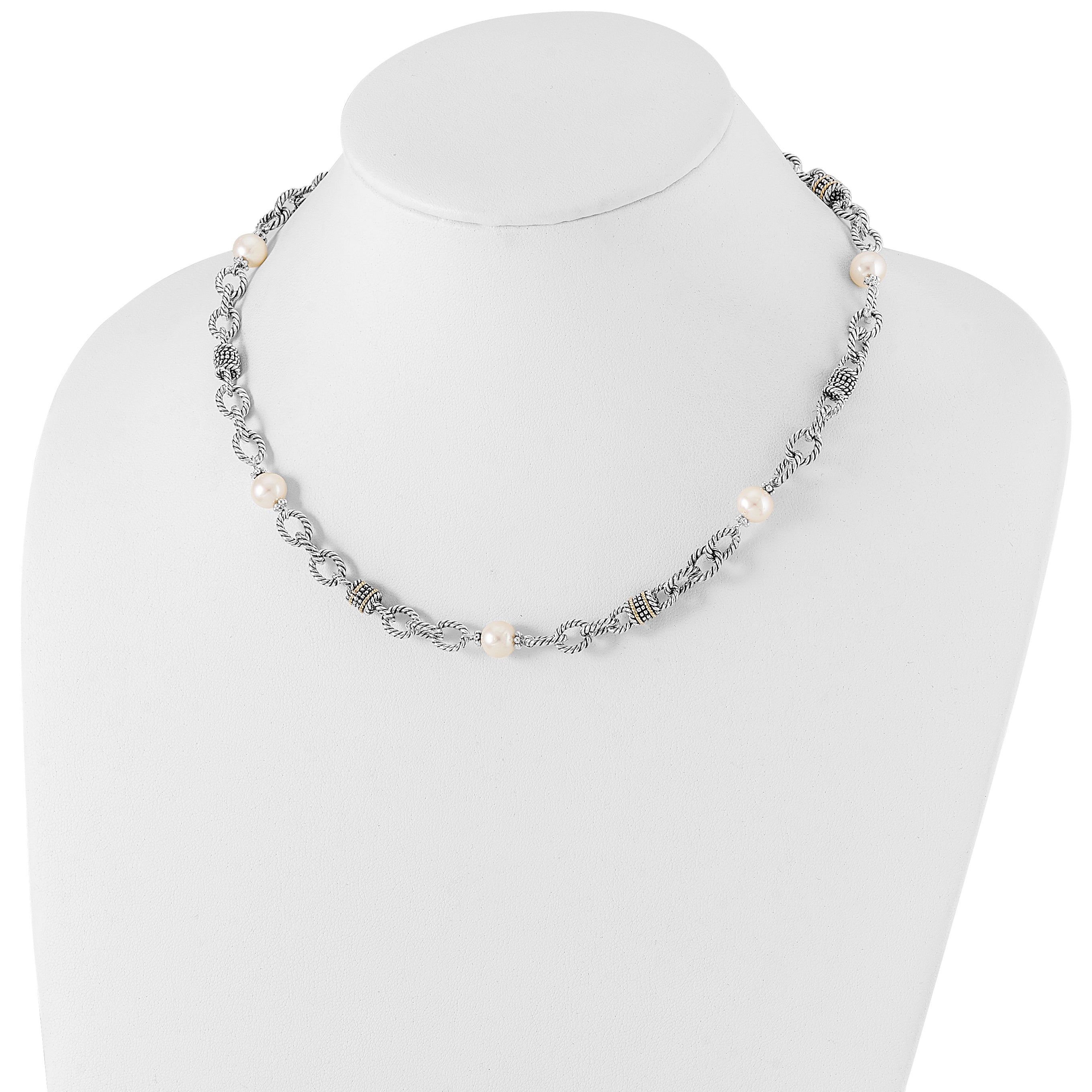 Shey Couture Sterling Silver with 14K Accent 18.5 Inch Antiqued 8-8.5mm Freshwater Cultured Pearl Necklace