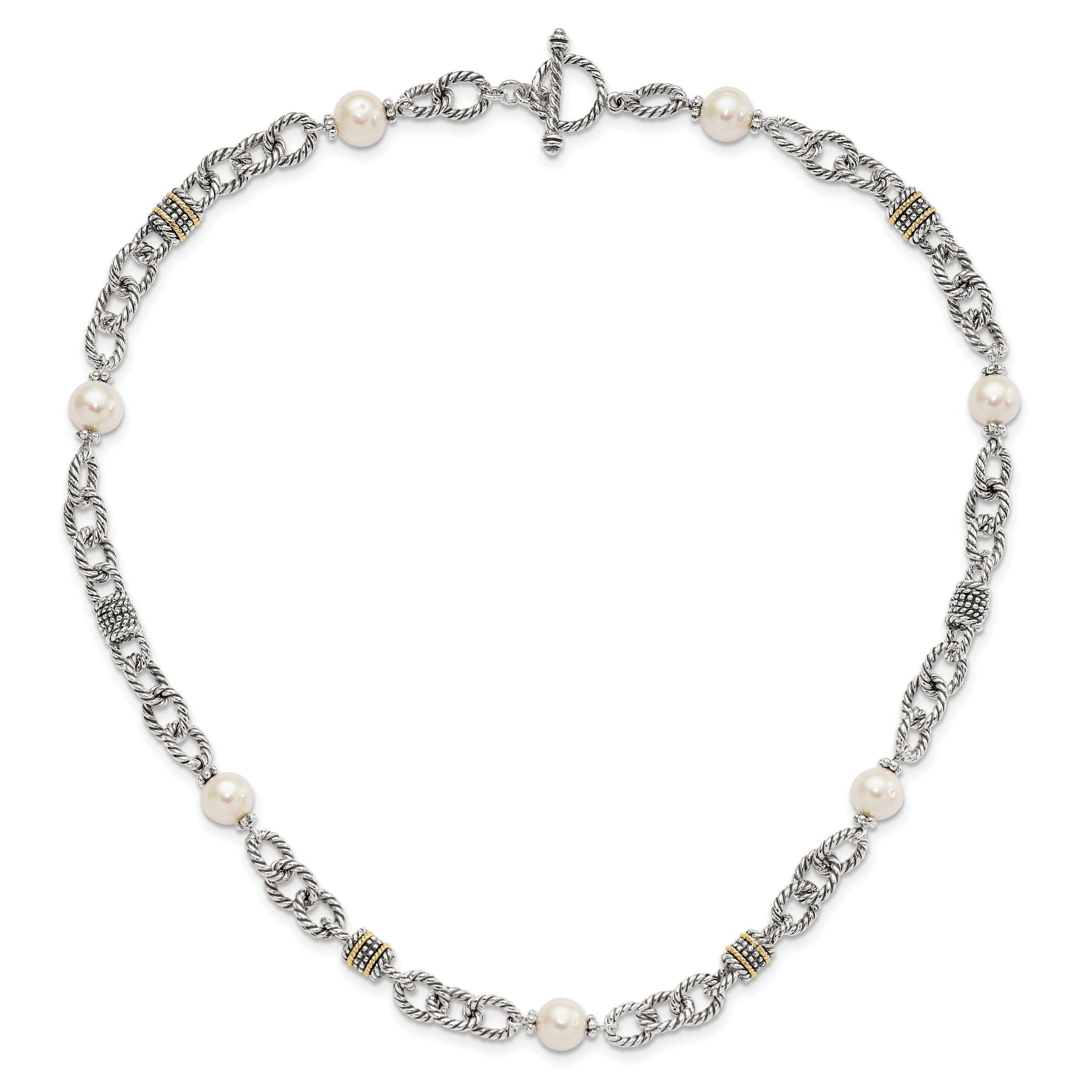 Shey Couture Sterling Silver with 14K Accent 18.5 Inch Antiqued 8-8.5mm Freshwater Cultured Pearl Necklace