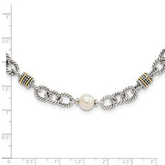 Shey Couture Sterling Silver with 14K Accent 18.5 Inch Antiqued 8-8.5mm Freshwater Cultured Pearl Necklace