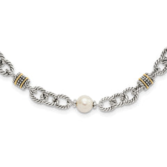 Shey Couture Sterling Silver with 14K Accent 18.5 Inch Antiqued 8-8.5mm Freshwater Cultured Pearl Necklace