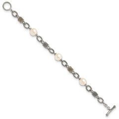 Shey Couture Sterling Silver with 14K Accent 7.5 Inch Antiqued 10-10.5mm Freshwater Cultured Pearl Bracelet