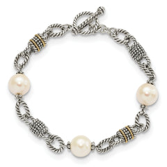 Shey Couture Sterling Silver with 14K Accent 7.5 Inch Antiqued 10-10.5mm Freshwater Cultured Pearl Bracelet