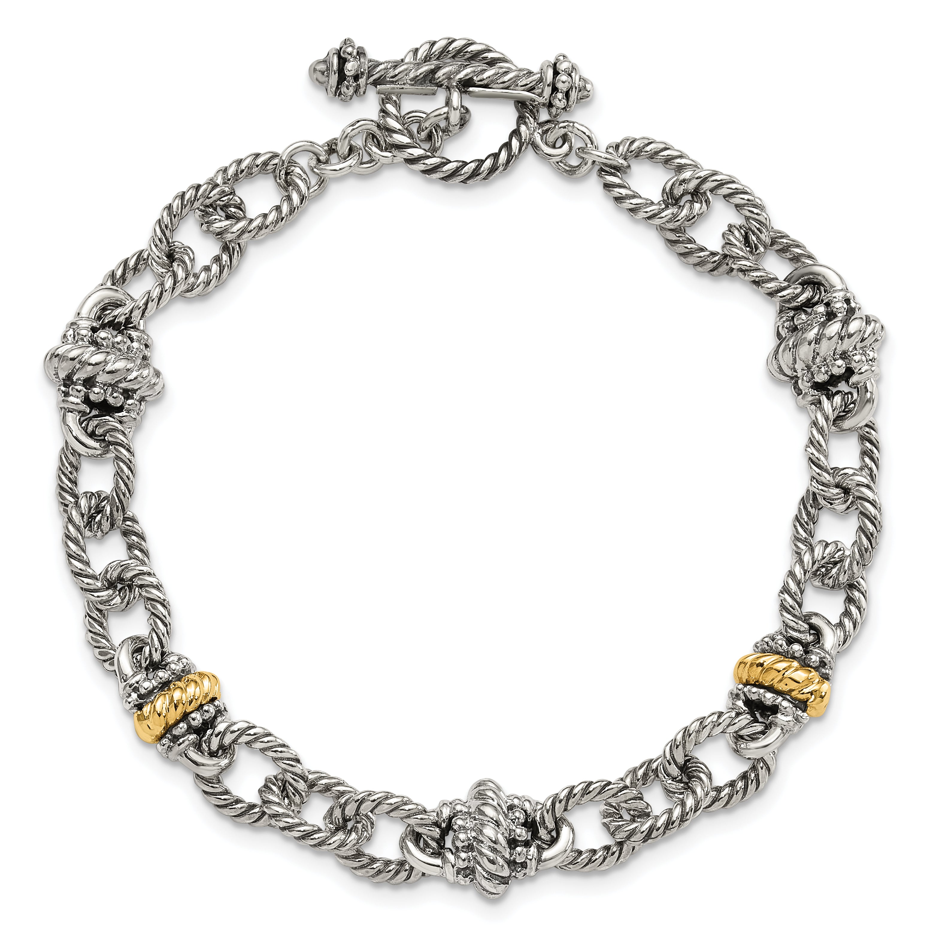 Shey Couture Sterling Silver with 14K Accent 7.5 Inch Antiqued Link Bracelet