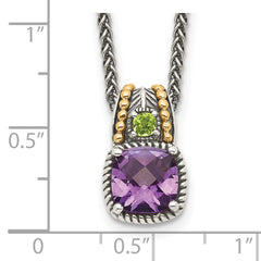 Shey Couture Sterling Silver with 14K Accent 18 Inch Antiqued Cushion 1.85 Amethyst and .21 Peridot Necklace