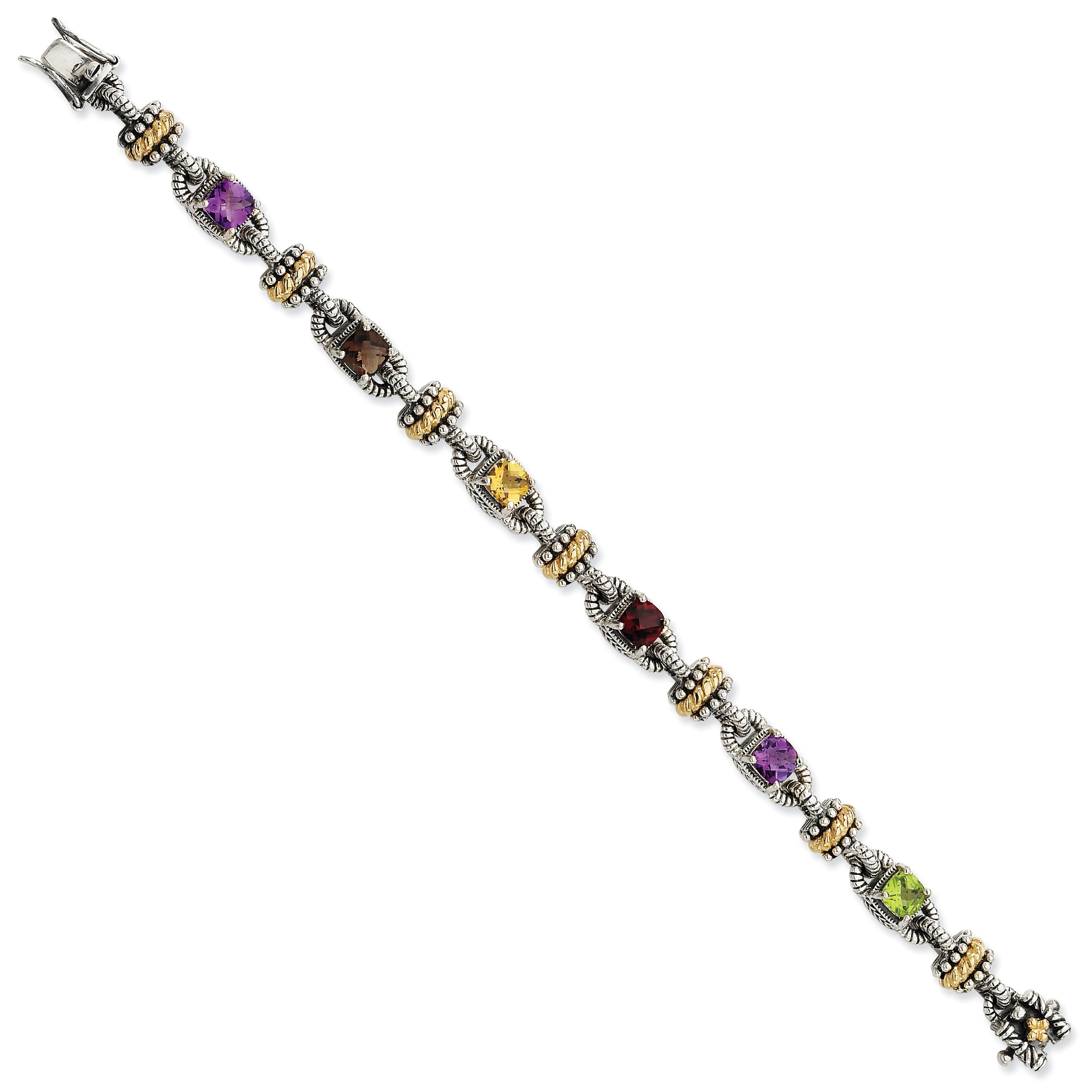 SS w/14k Multi Gem 7.5in Bracelet