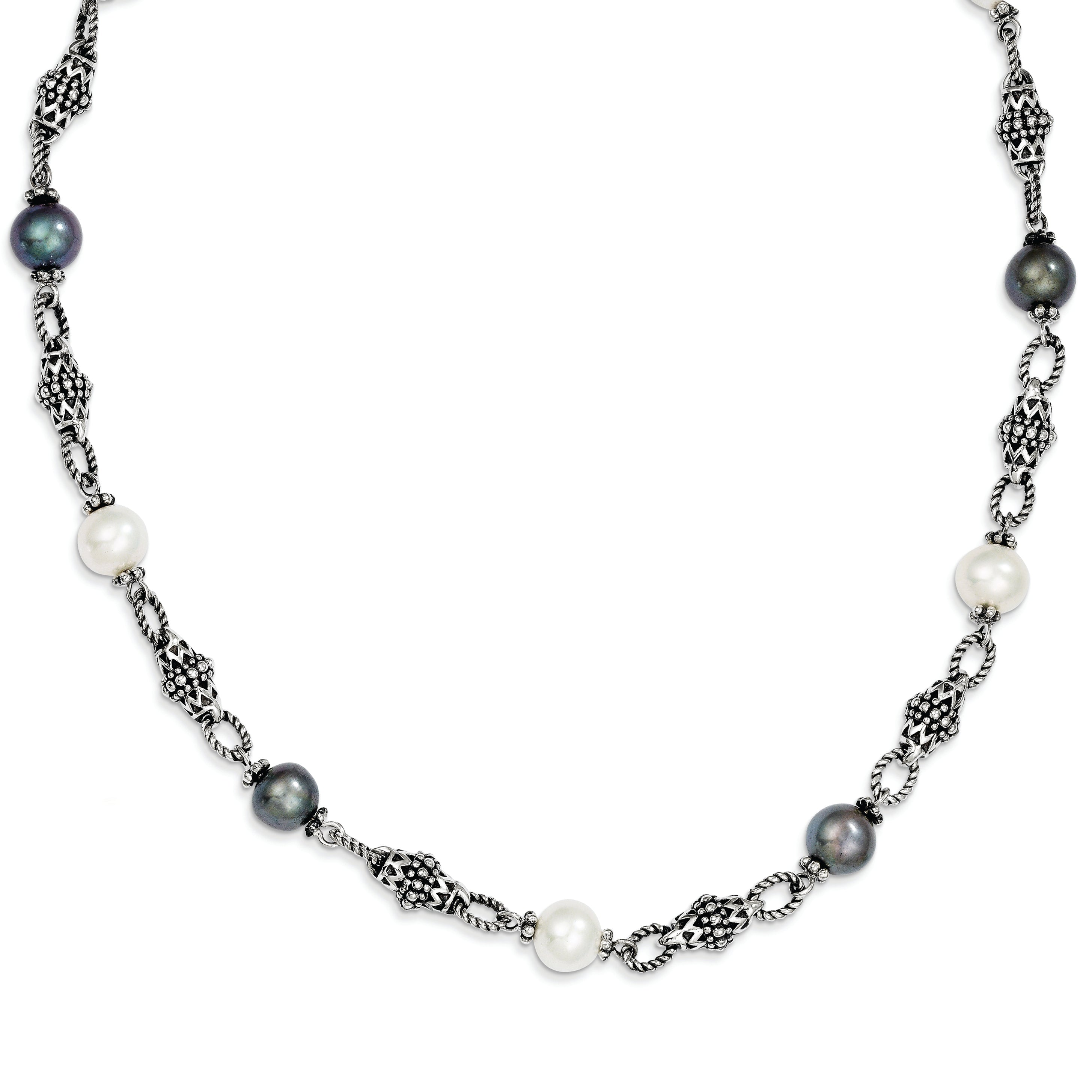 Shey Couture Sterling Silver 18 Inch Antiqued 8-8.5mm Freshwater Cultured Black and White Pearl Necklace