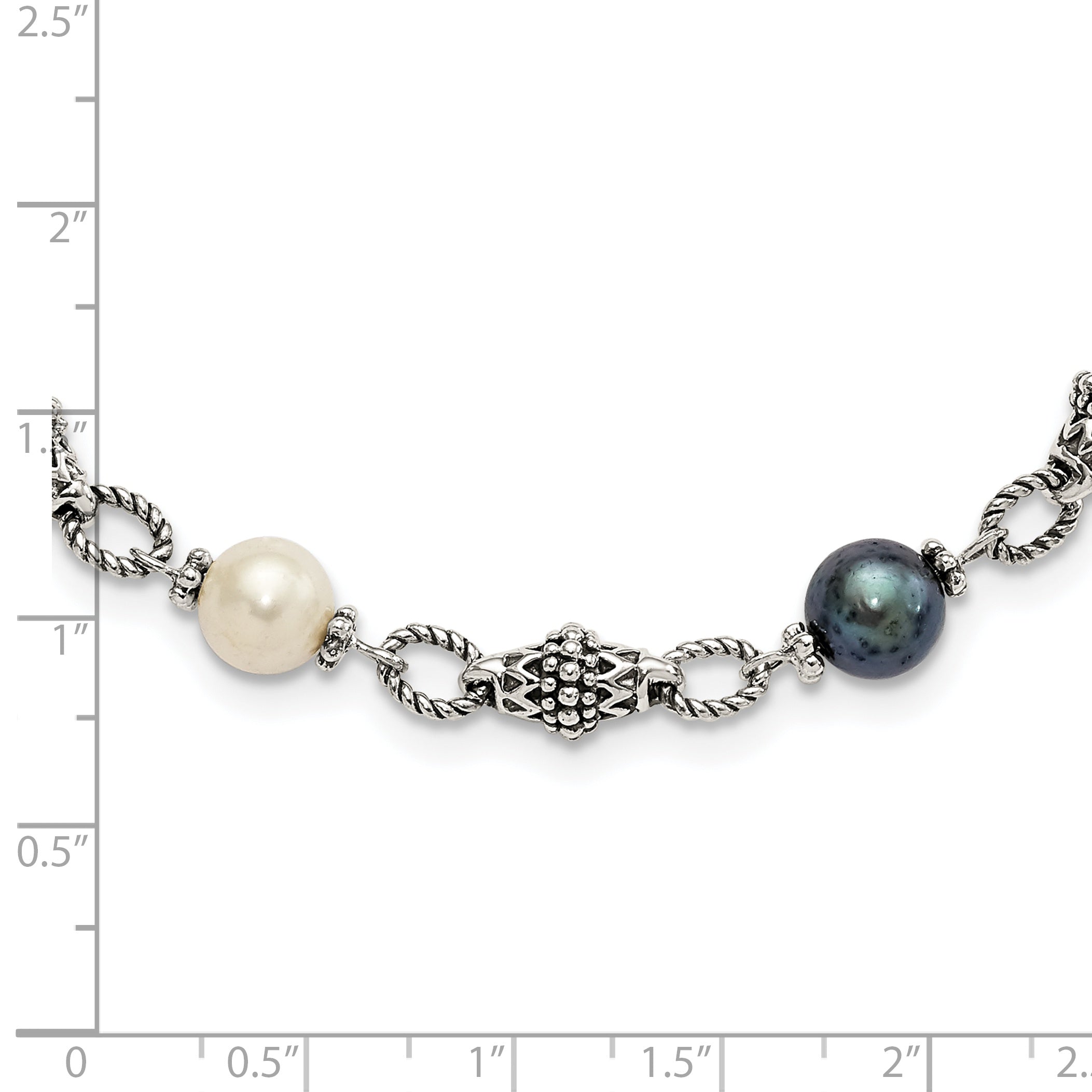 Shey Couture Sterling Silver 18 Inch Antiqued 8-8.5mm Freshwater Cultured Black and White Pearl Necklace