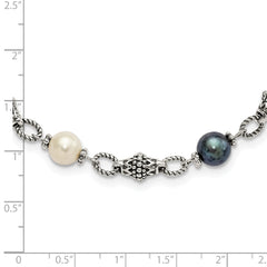 Shey Couture Sterling Silver 18 Inch Antiqued 8-8.5mm Freshwater Cultured Black and White Pearl Necklace